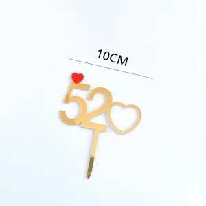 Gold acrylic 520 heart cake topper with red love decor, 10cm size for Valentine's Day party.