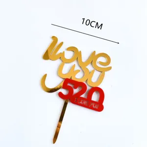 Acrylic Love You 520 Cake Topper Valentine Day Party Cake Decoration 10cm Gold Red