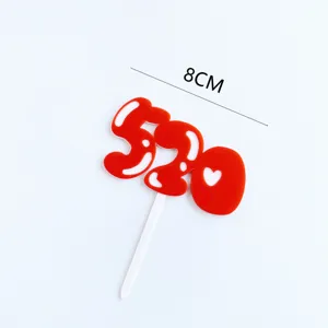 Valentine Day 520 Red Acrylic Cake Topper Heart Cupcake Insert for Party Decor