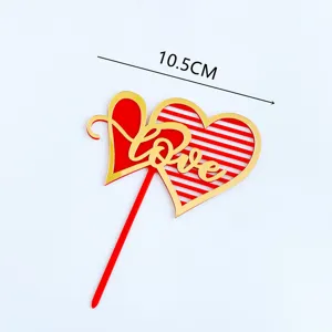 Valentine day acrylic love heart cake topper detail view showing size and design.