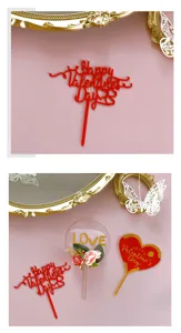 Acrylic Valentine's Day cake topper set, featuring love and happy holiday designs for parties.