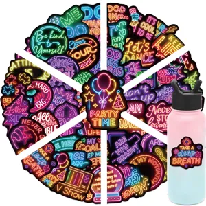 50pcs Positive Affirmation Quote Neon Stickers Waterproof DIY Decals for Phone and Luggage