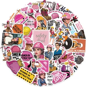 50pz adesivi in vinile da cantiere per donne, decalcomanie elmetto rosa per valigia e laptop.