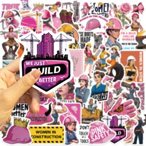 50pz adesivi da cantiere donna rosa impermeabili per laptop valigia custodia per telefono