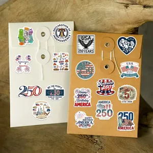50pcs US 250th Anniversary waterproof stickers for laptop, phone, scrapbooking, and water bottle.