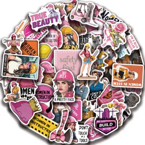 Set di adesivi impermeabili rosa donne nelle costruzioni per casco valigia computer.