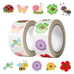 Schattige cartoon insect en bloem sticker rol set voor journaling, cadeaus en enveloppen
