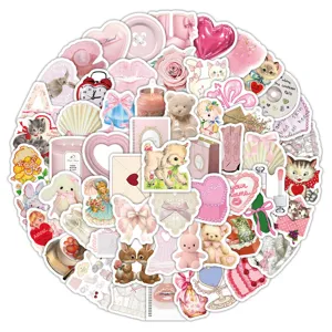 Leuke roze esthetische stickers pack, waterdichte vinyl sticker voor telefoonhoesje, laptop, dagboek.