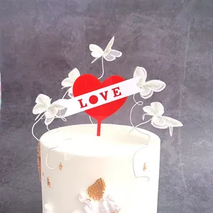 Decoración de Pasteles de Acrílico Bordado Mariposa Estilo Ins Blanco Plata Mariposa 3D Cake Pick para Cumpleaños Niños Fiesta Decoración