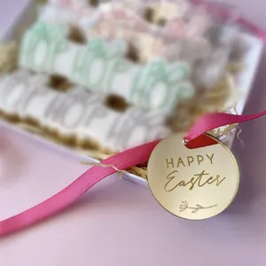 Cake Topper de Pâques en Acrylique Gravé au Laser Lapin Or Argent Miroir Fête Dessert Décoration Insertion de Cupcake