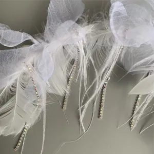 Weißer Feder Strass Quaste Schleife Kuchendeko DIY Party Bastelzubehör elegantes Design