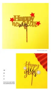 Decoracion de pastel de acrilico Happy New Year oro espejo postre fiesta topper 1pc