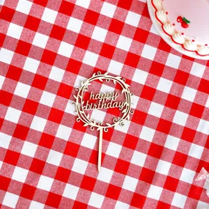 Hölzerner Happy Birthday Tortenaufsatz mit Blattkranz Design für Party Dekoration.
