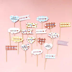 Ins style minimalist wooden birthday cake toppers set, cute party decoration flags and cards.