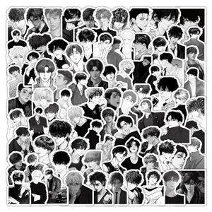103pcs black white anime stickers set, cool manga character decals for luggage laptop case decor.