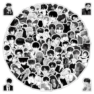 Black And White Anime Character Stickers Waterproof PVC Decals For Luggage Laptop Skateboard Trendy Cartoon Stationary