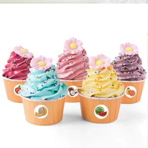 Colorful fruit theme decorative cupcake and sticker design with cute flower toppers.