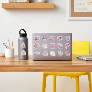 Pink aesthetic cute sticker pack for laptop and journal decoration, waterproof vinyl decals.