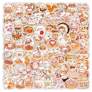 Cute cartoon cat food doodle stickers waterproof decorative decals for laptop water bottle