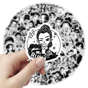 Adesivo personaggio anime K-POP in bianco e nero impermeabile per custodia telefono e taccuino