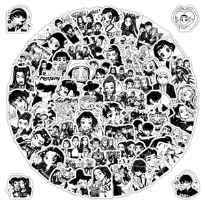 Adesivi A Tema Di Ragazze Anime In Bianco E Nero Decalcomanie In PVC Impermeabili Per Cover Per Cellulare Quaderno