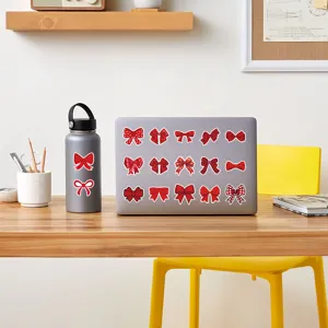 Red bow stickers for laptop water bottle, aesthetic cute waterproof vinyl decals for teens decor.