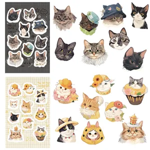Cute cartoon cat stickers aesthetic decorative decals for phone laptop journaling crafts.