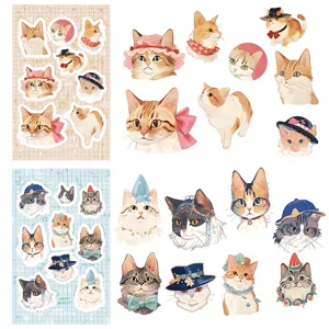 Detailed view of cute cartoon cat stickers featuring various adorable poses and expressions.
