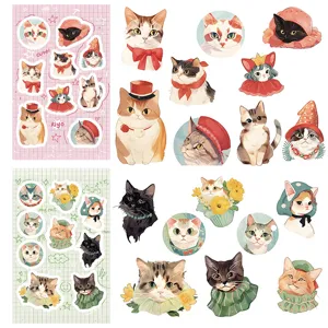 Cute cartoon cat stickers sheet aesthetic decorative waterproof decals for phone laptop journal