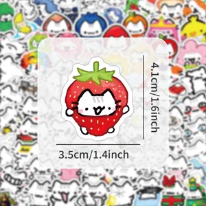 Cute cat strawberry doodle sticker waterproof vinyl decal for laptop skateboard