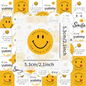 Cute round smiley face stickers for baking packaging, jar sealing, and gift decoration, 5.3cm.
