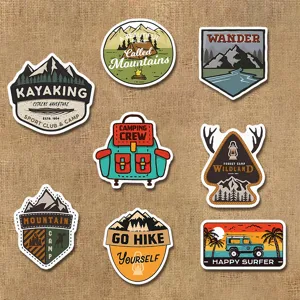 Outdoor adventure camping stickers set waterproof vinyl decals for laptop helmet cups