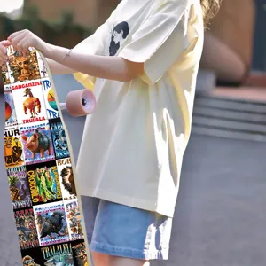 Trendy graphic skateboard deck with cool meme art prints, durable outdoor sports board.