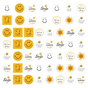 Cute cartoon smiley face stickers set for baking packaging, cookie jar and gift sealing.