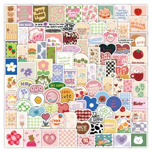 100pcs Cute Aesthetic Oil Painting Style Stickers Pack Floral Bear Journal Stationery