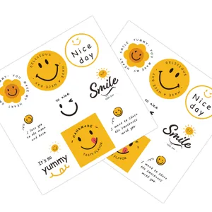 Cute cartoon smiley face stickers sheets for baking packaging, biscuit and gift sealing.