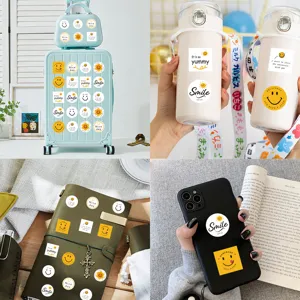 Cute cartoon smiley face stickers set for luggage water bottle diary notebook decoration.