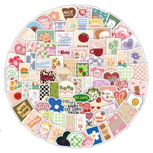 100pcs cute aesthetic stickers, oil painting flower cartoon stickers for journal and water bottle