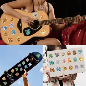 Cute cartoon animal alphabet stickers 50pcs DIY waterproof vinyl decals for laptop guitar.