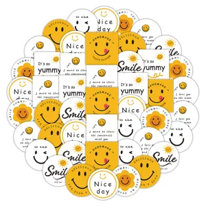 Cute cartoon smiley face stickers set, perfect for baking packaging, jar sealing, and daily decor.