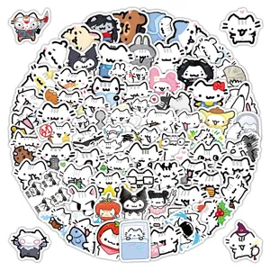 Cute cat stickers pack, waterproof vinyl cartoon doodle decals for water bottles, laptop, skateboard.