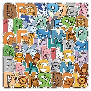 50 pcs cute cartoon animal English alphabet stickers DIY creative waterproof decals