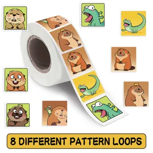 Cute cartoon beaver and lizard stickers roll, 500 pcs per roll, perfect for journal and decor.