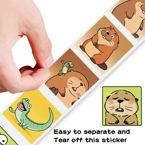 Cute beaver cartoon sticker roll for diary decoration and kids toys, easy to tear and peel off.