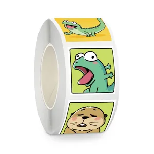 Detailed view of cute cartoon animal sticker roll featuring funny lizard and beaver designs for journals.