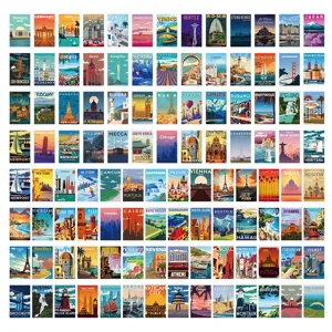 108pcs Vintage Travel Poster Stickers Set Retro World Landmark Scenery Journal Decals