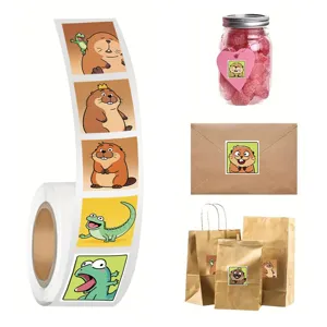Cute cartoon beaver and lizard stickers roll, waterproof decorative decals for journal and crafts.