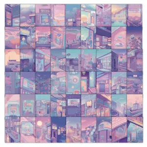 Roze esthetische landschap decoratieve stickers, schattige anime stijl dagboek kunst schrijfwaren.