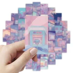 Leuke roze esthetische landschap decoratieve stickers set voor dagboek en handwerk.