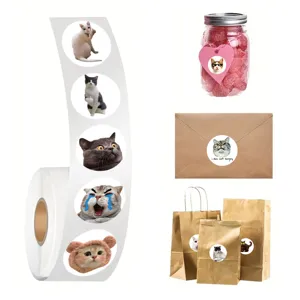 Roll of cute funny cat stickers, realistic meme pet decorative stickers for journaling and crafts